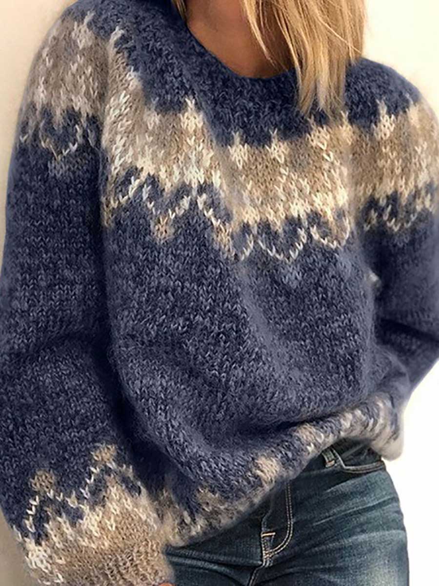 Lunimesd Loose Mohair Chunky Knit Jacquard Sweater