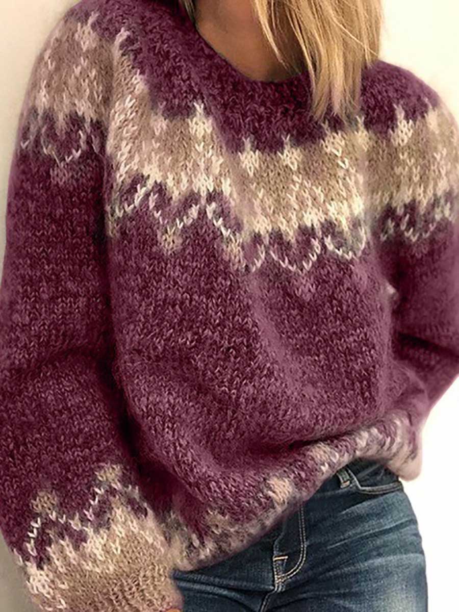 Lunimesd Loose Mohair Chunky Knit Jacquard Sweater