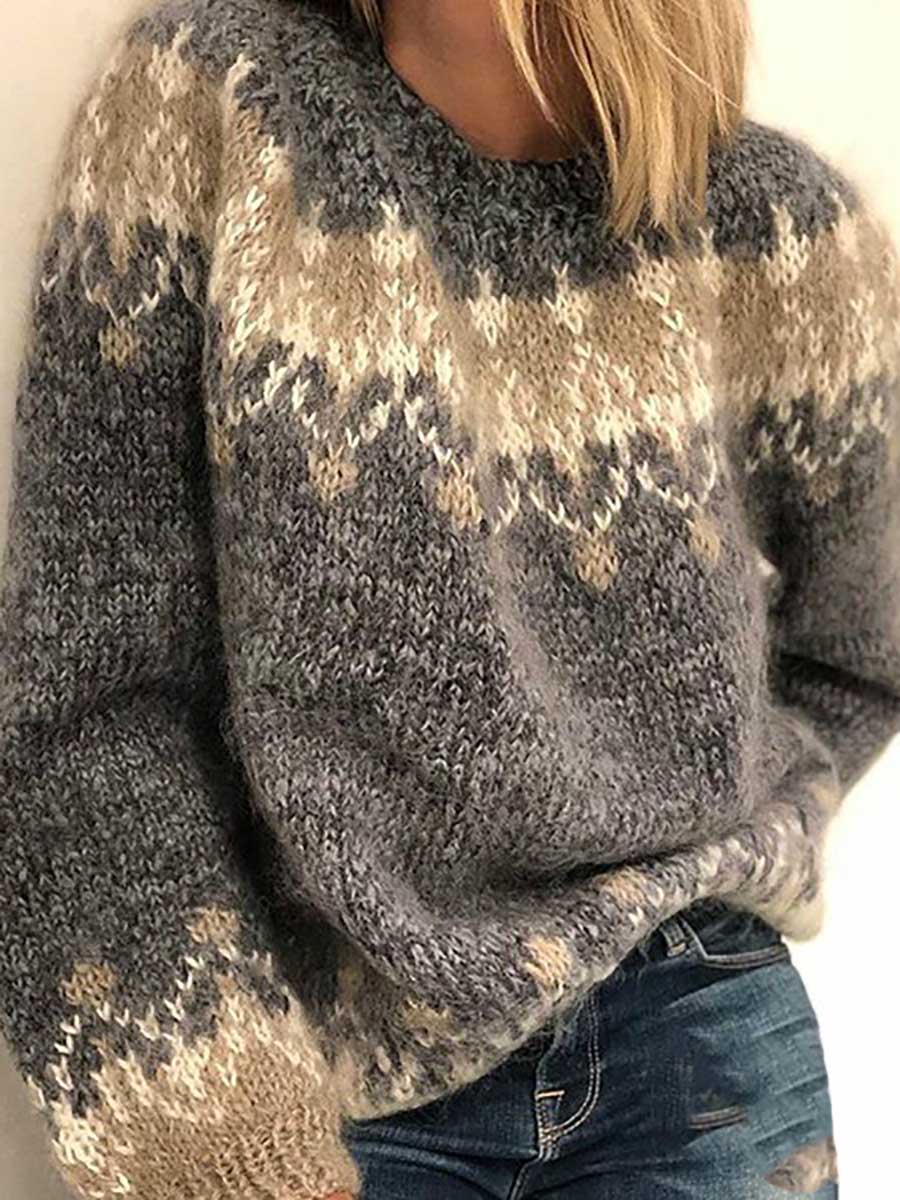 Lunimesd Loose Mohair Chunky Knit Jacquard Sweater