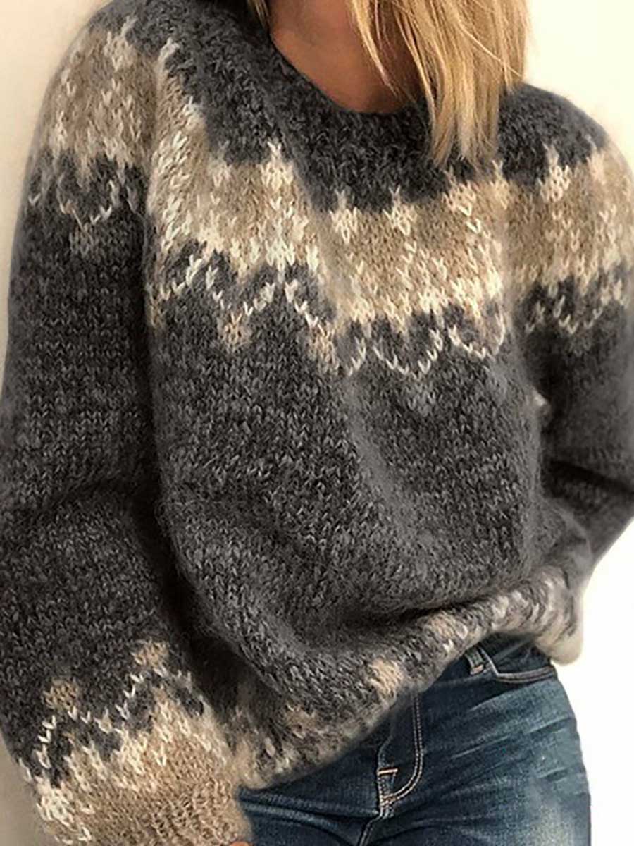 Lunimesd Loose Mohair Chunky Knit Jacquard Sweater