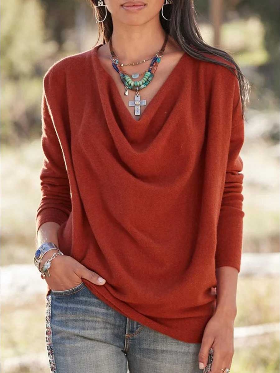 Lunimesd Stacked Neck Solid Color Sweater Sweatshirt
