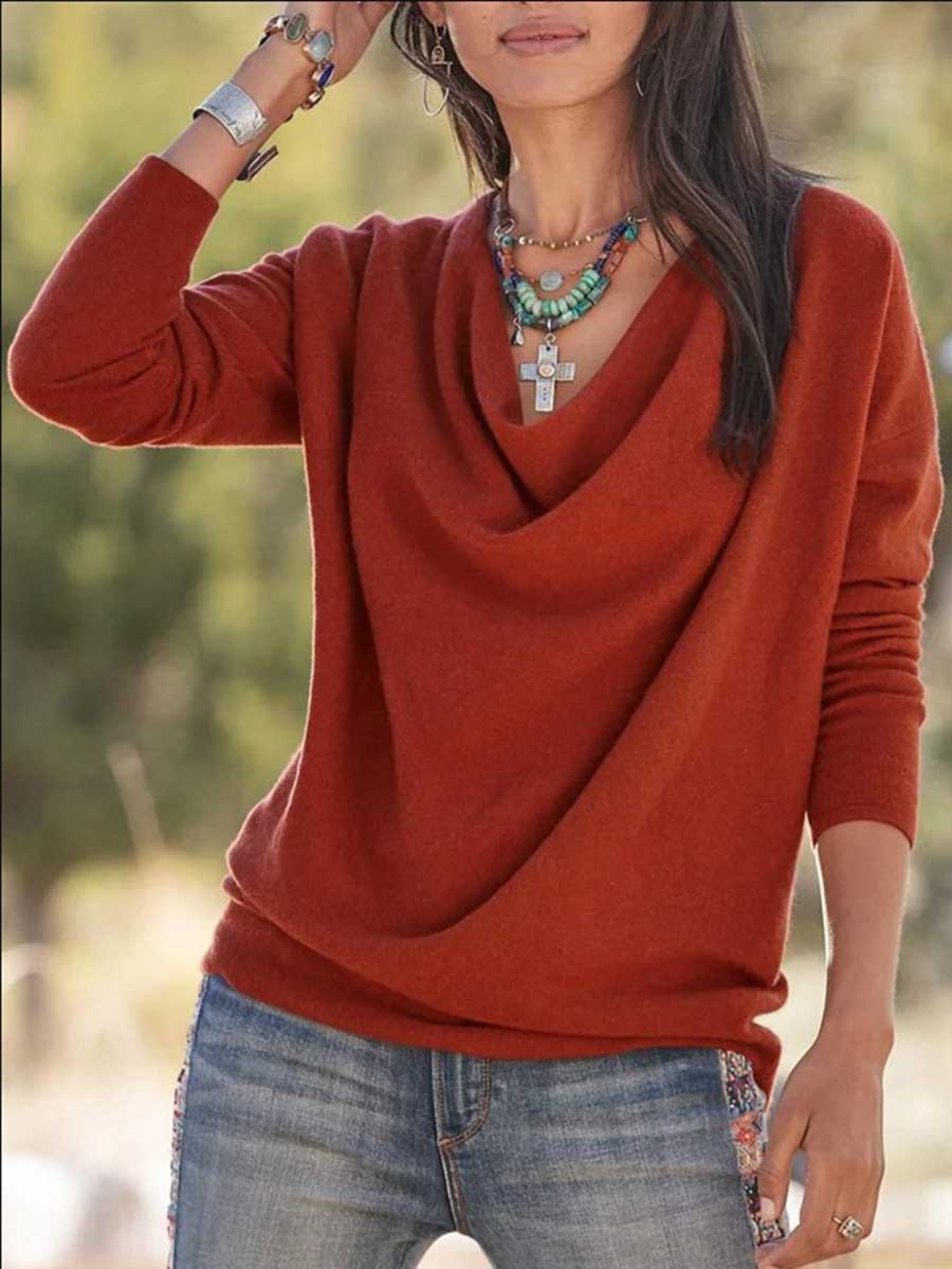 Lunimesd Stacked Neck Solid Color Sweater Sweatshirt