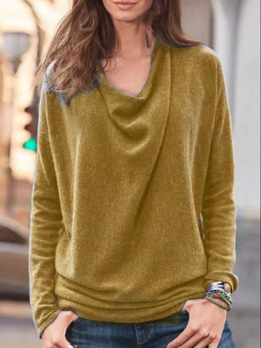 Lunimesd Stacked Neck Solid Color Sweater Sweatshirt