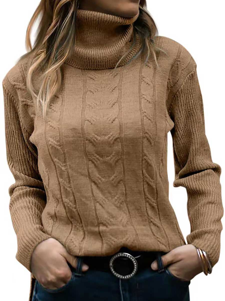 Lunimesd Turtleneck Knit Vintage Long Sleeve Sweater