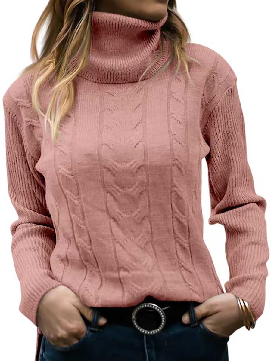 Lunimesd Turtleneck Knit Vintage Long Sleeve Sweater