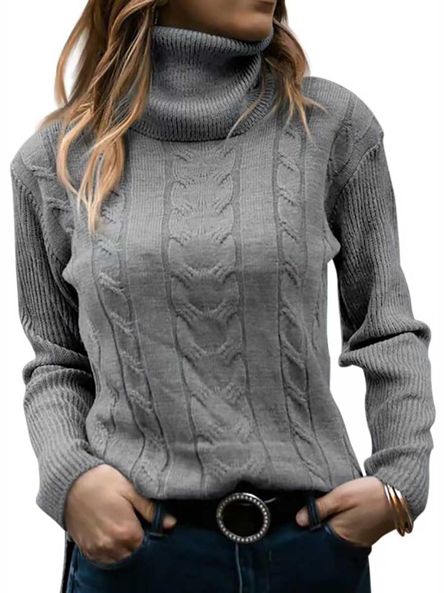 Lunimesd Turtleneck Knit Vintage Long Sleeve Sweater