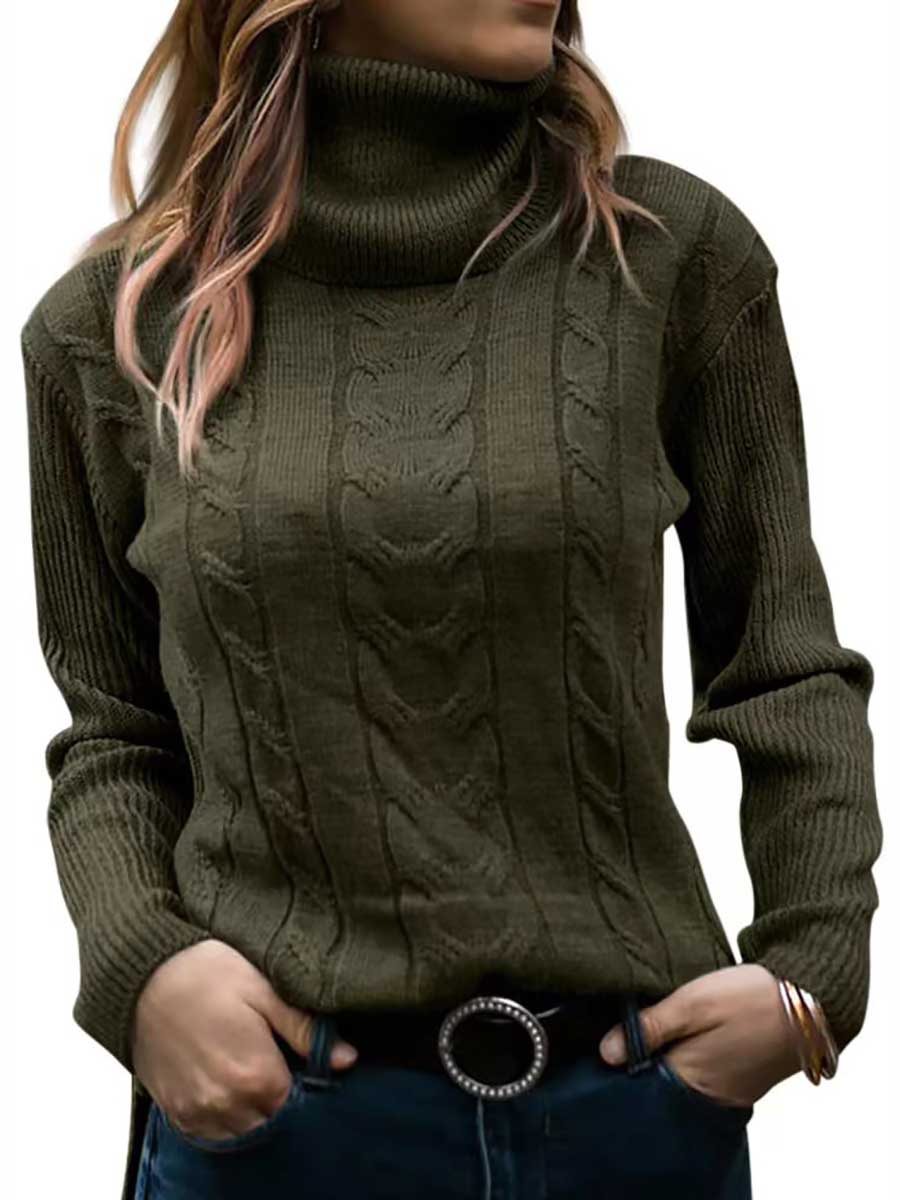 Lunimesd Turtleneck Knit Vintage Long Sleeve Sweater