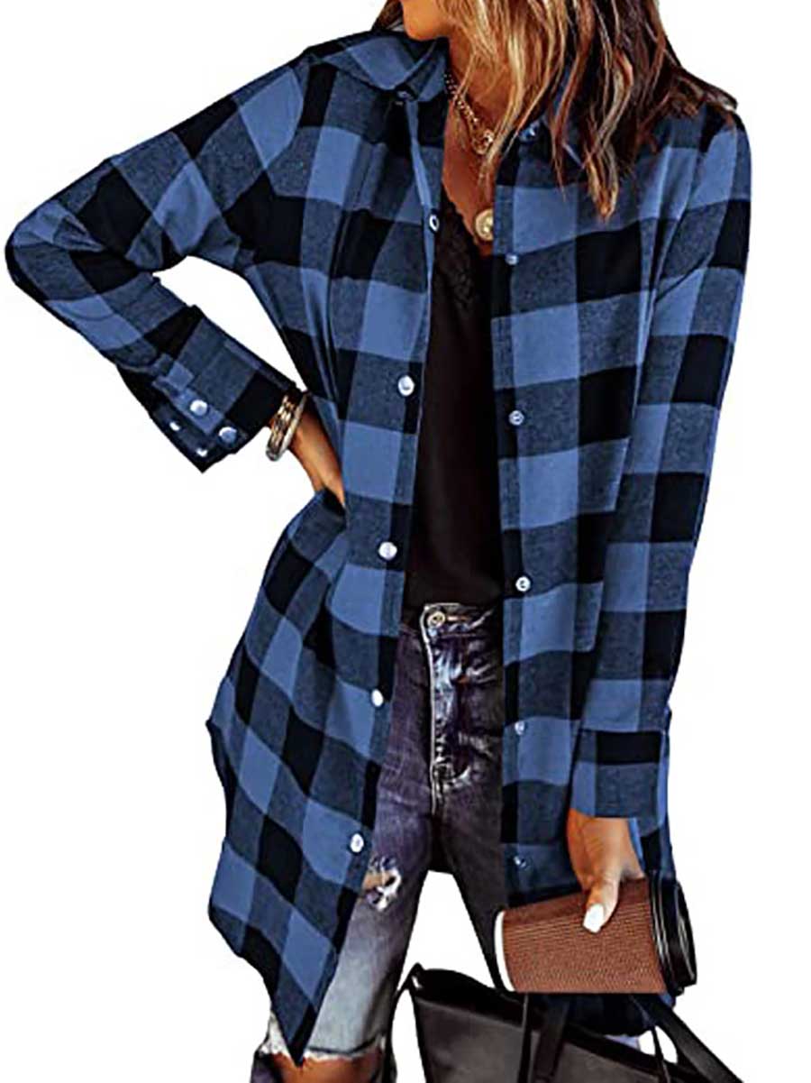 Lunimesd Lapel Buttoned Plaid Shirt Jacket