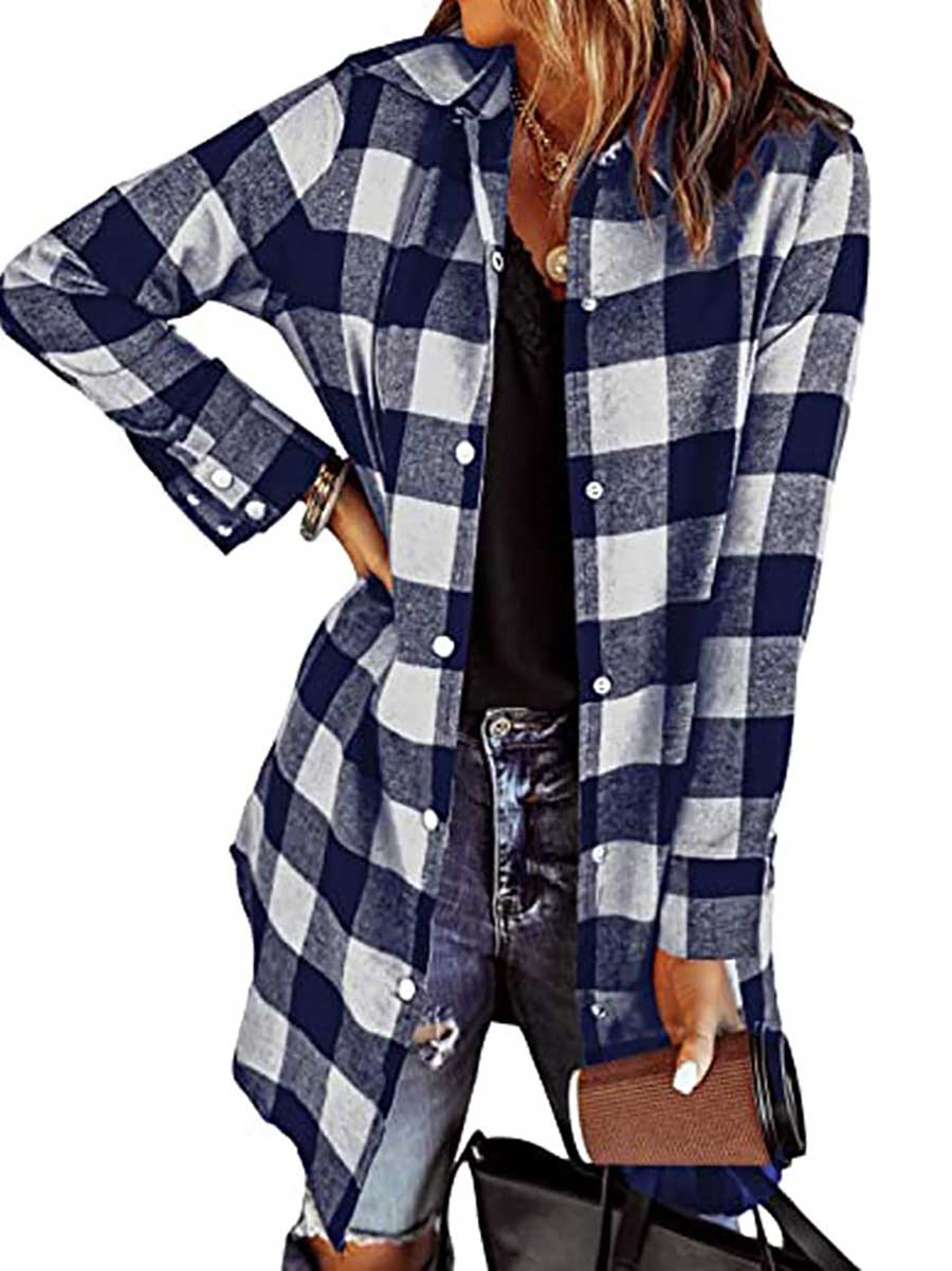 Lunimesd Lapel Buttoned Plaid Shirt Jacket