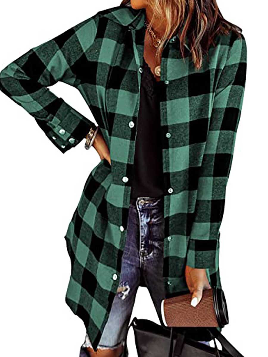 Lunimesd Lapel Buttoned Plaid Shirt Jacket