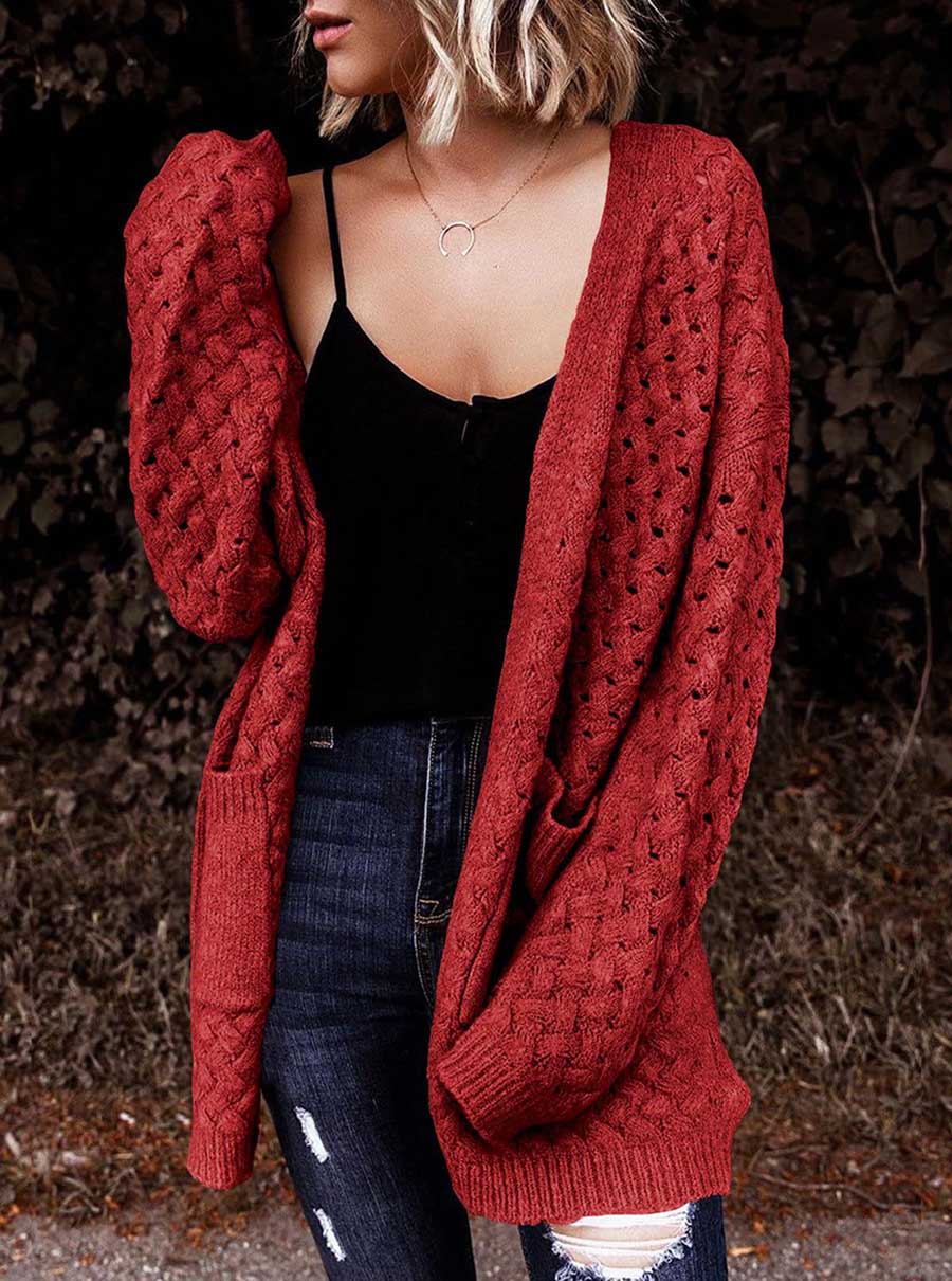 Lunimesd Long Sleeve Chunky Twisted Knit Cardigan Sweater Jacket