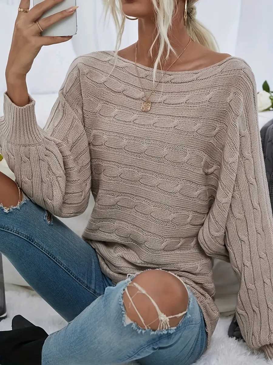 Lunimesd Strapless Sweater Stranded Knit Loose Pullover