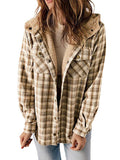 Lunimesd Plaid Long Sleeve Shirt Hooded Thickened Jacket