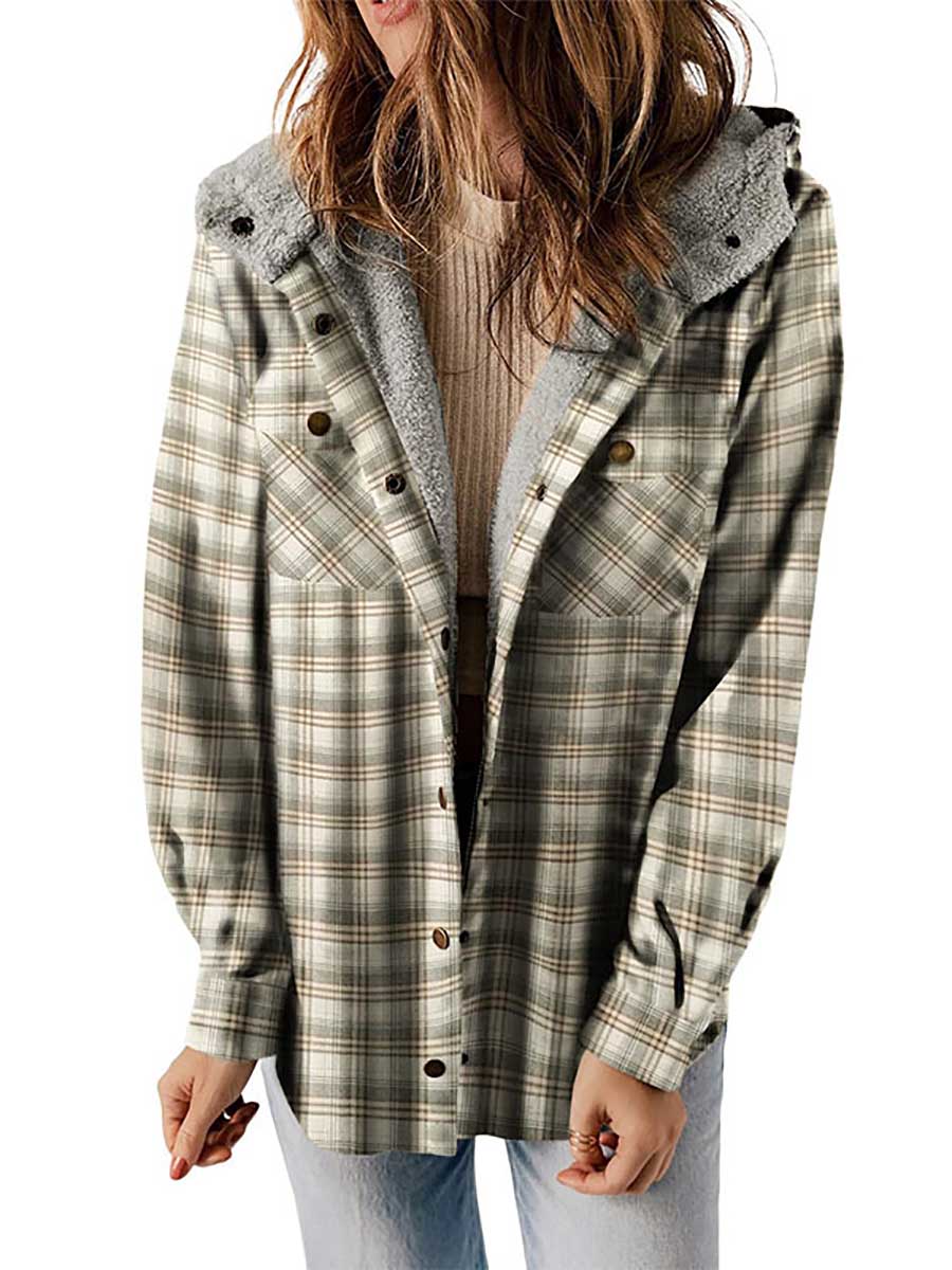 Lunimesd Plaid Long Sleeve Shirt Hooded Thickened Jacket