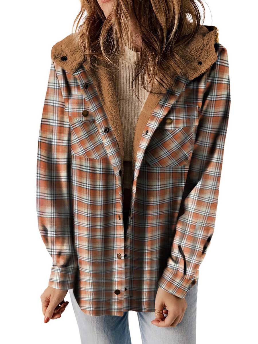 Lunimesd Plaid Long Sleeve Shirt Hooded Thickened Jacket