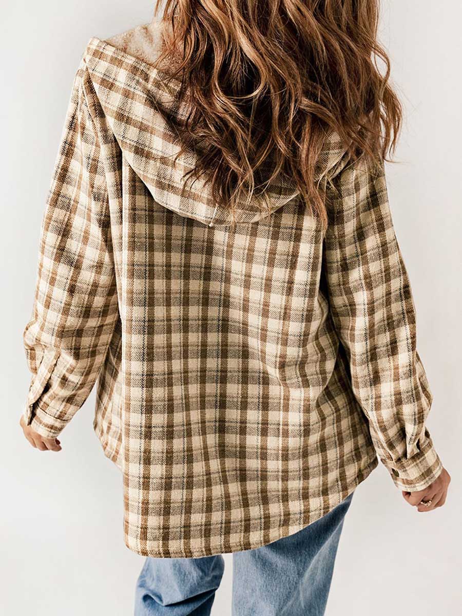 Lunimesd Plaid Long Sleeve Shirt Hooded Thickened Jacket