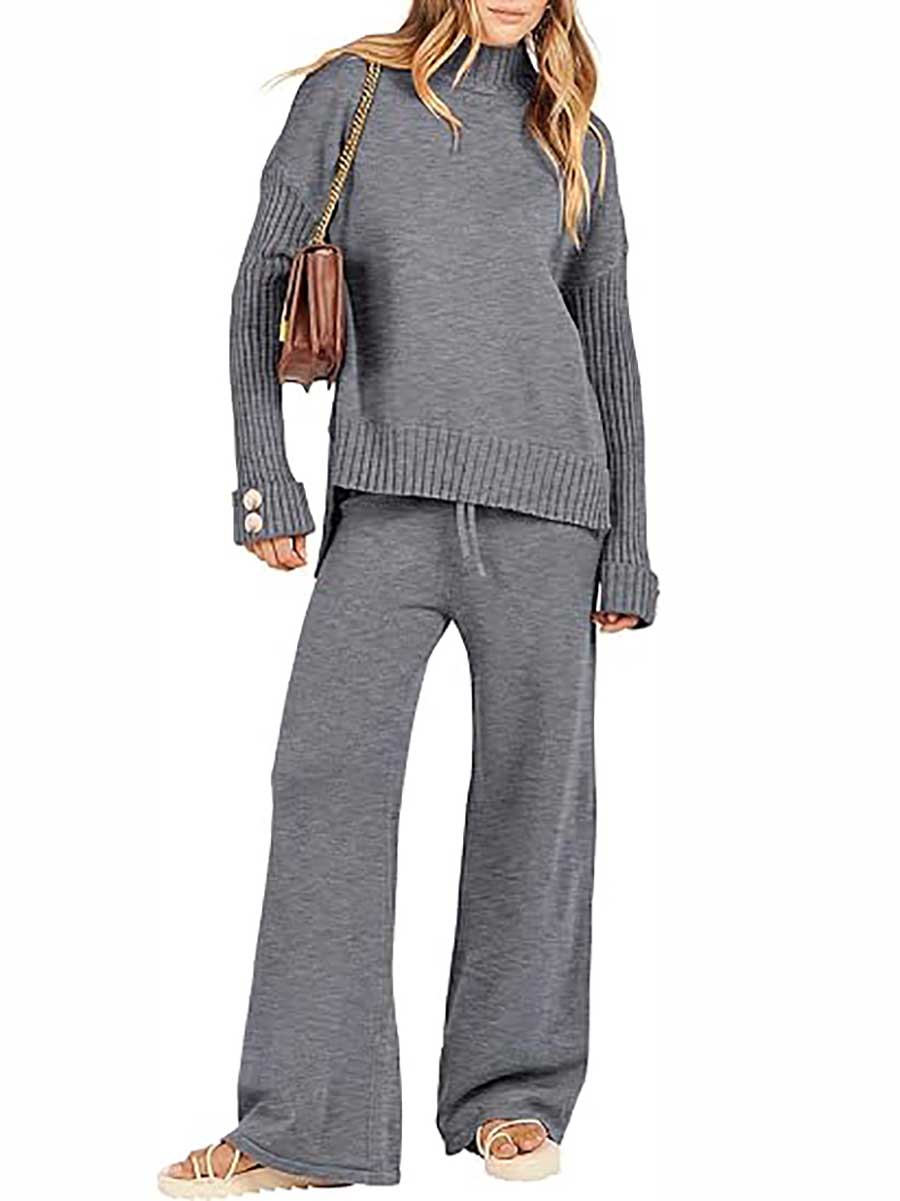 Lunimesd High Neck Sweater Thickened Loose Two-piece Set
