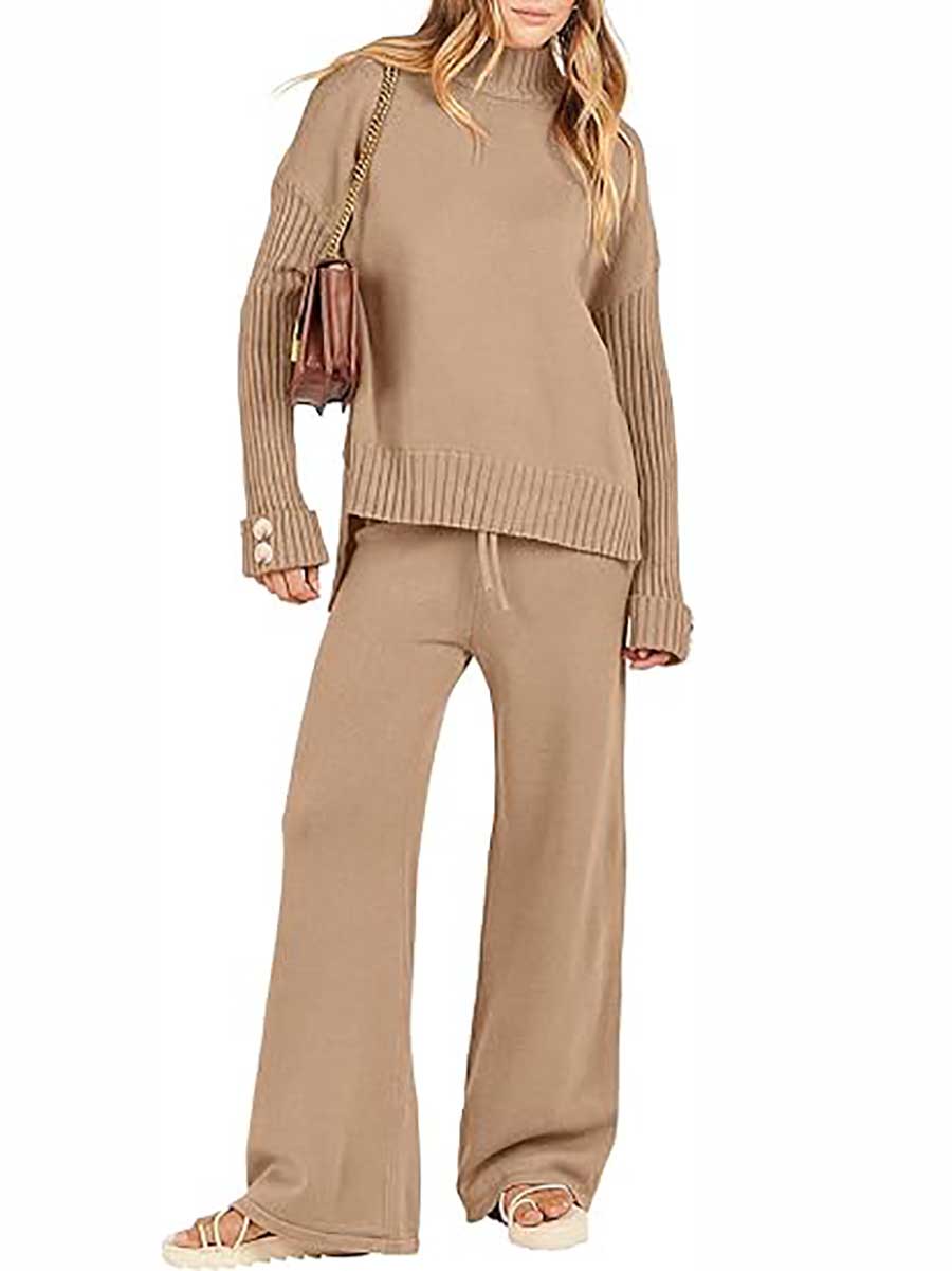 Lunimesd High Neck Sweater Thickened Loose Two-piece Set