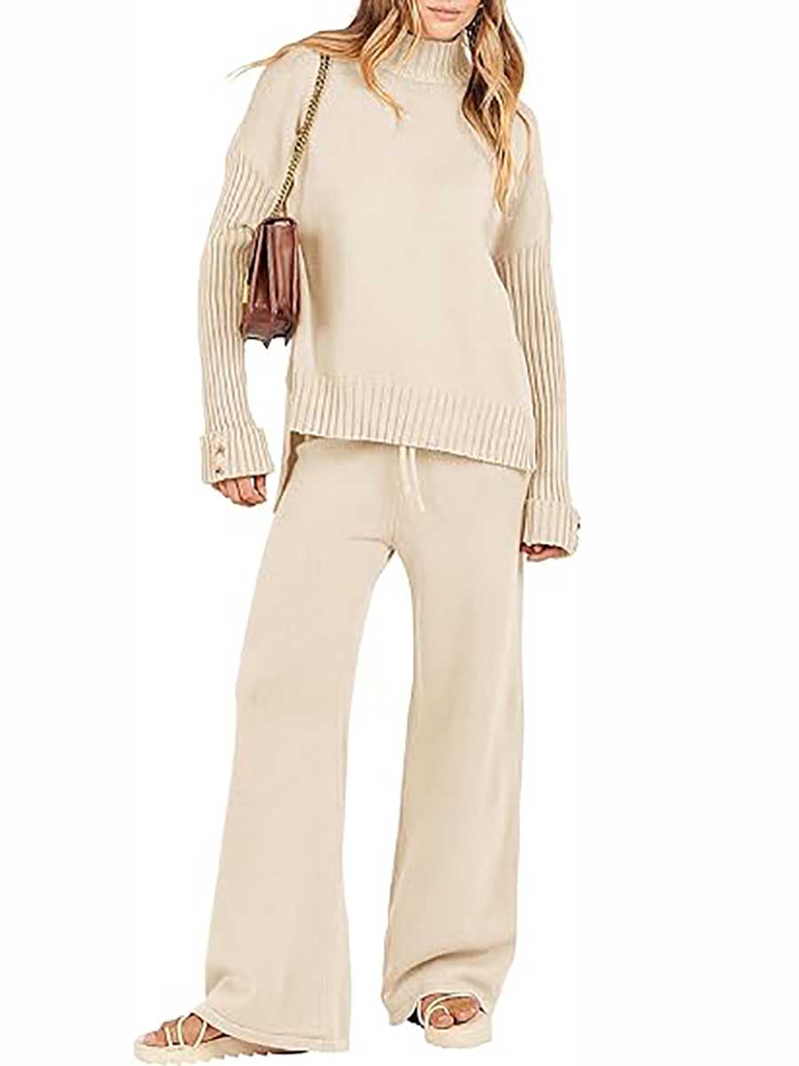 Lunimesd High Neck Sweater Thickened Loose Two-piece Set