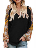 Lunimesd V-Neck Printed Bubble Sleeve Long Sleeve T-Shirt