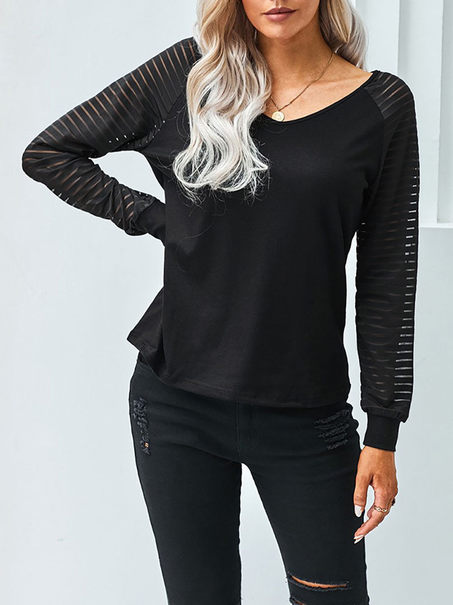 Lunimesd Hollow Striped Long Sleeve V-Neck Top(6 colors)