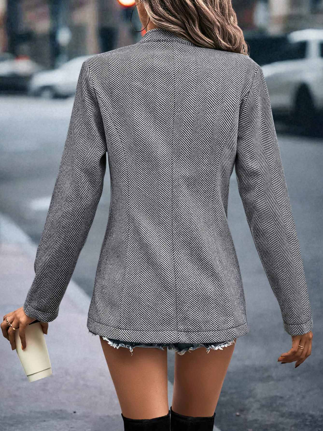 Lunimesd Elegant Solid Patchwork Mandarin Collar Outerwear