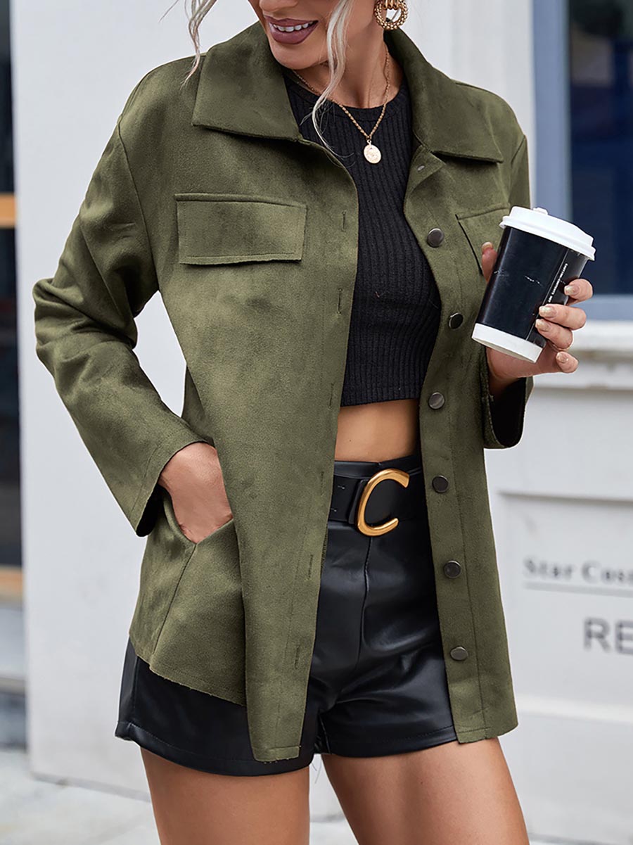 Lunimesd Single Breasted Suede Long Sleeve Jacket