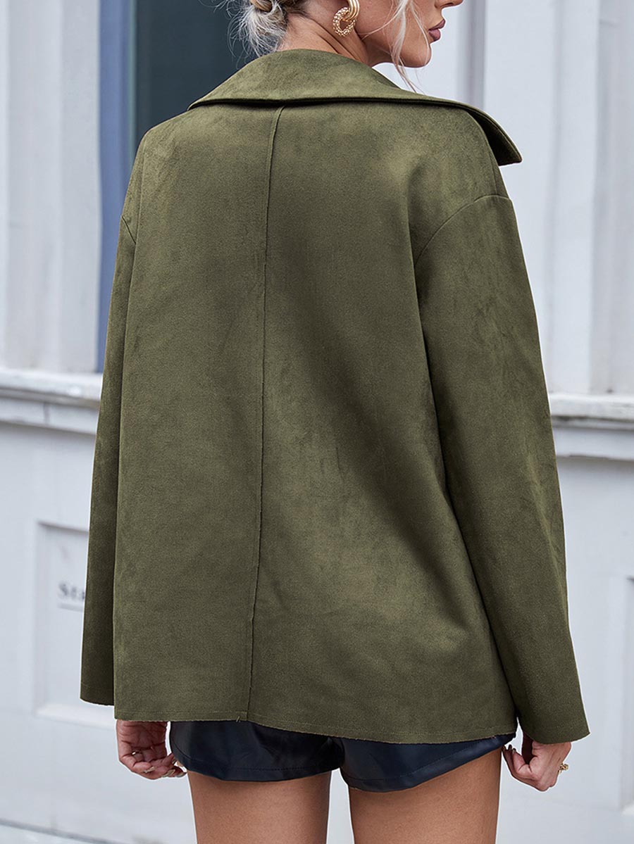 Lunimesd Single Breasted Suede Long Sleeve Jacket