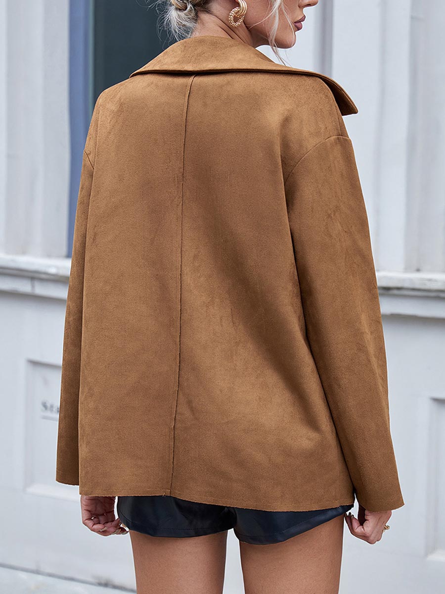 Lunimesd Single Breasted Suede Long Sleeve Jacket