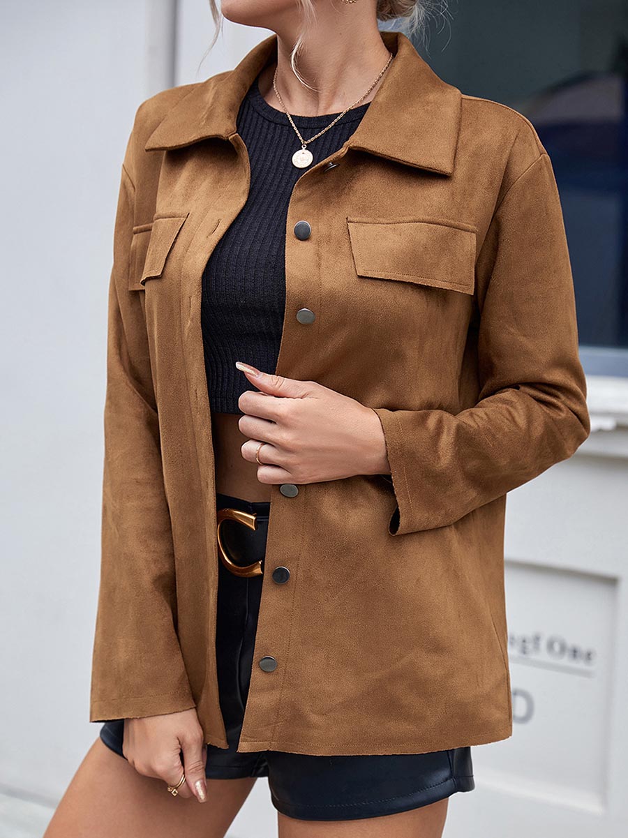 Lunimesd Single Breasted Suede Long Sleeve Jacket