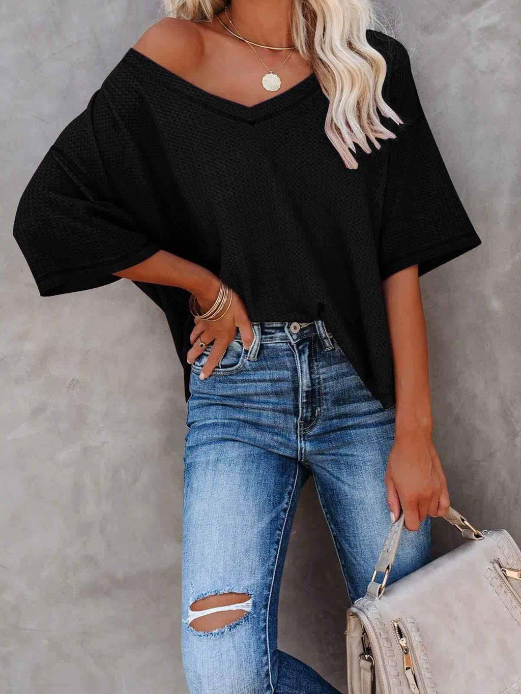 Lunimesd V-Neck Dolman Sleeve Top