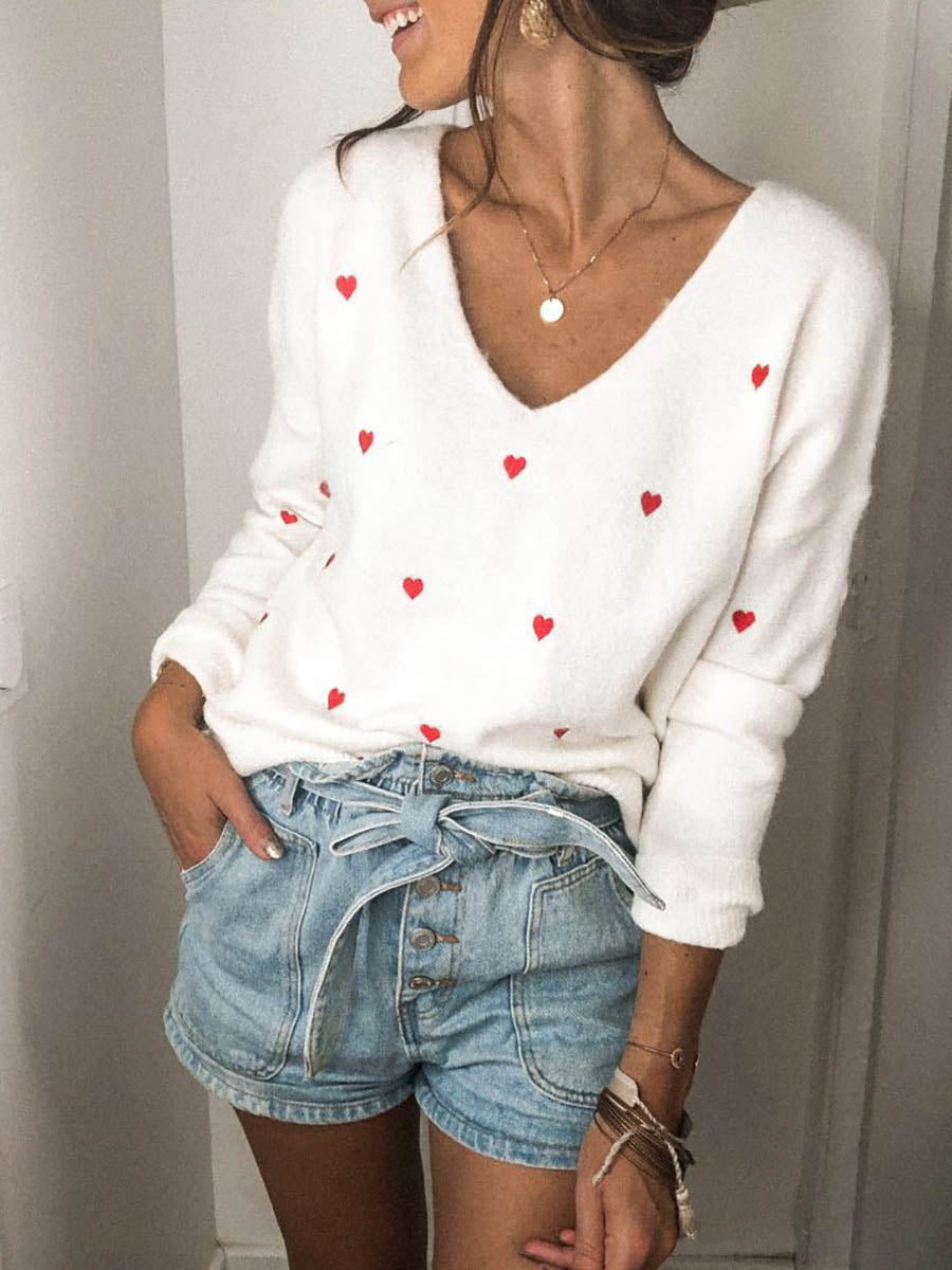 Lunimesd Love Polka Dot V-Neck Sweater