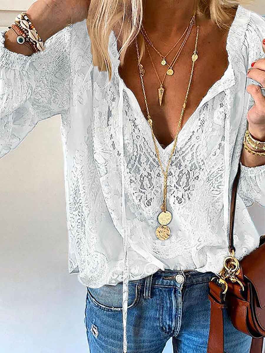 Lunimesd Printed Solid Color Lace Shirt