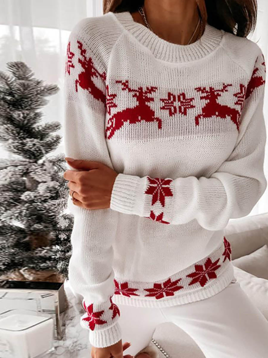 Lunimesd Christmas Snowflake Long-sleeved Knitted Sweater