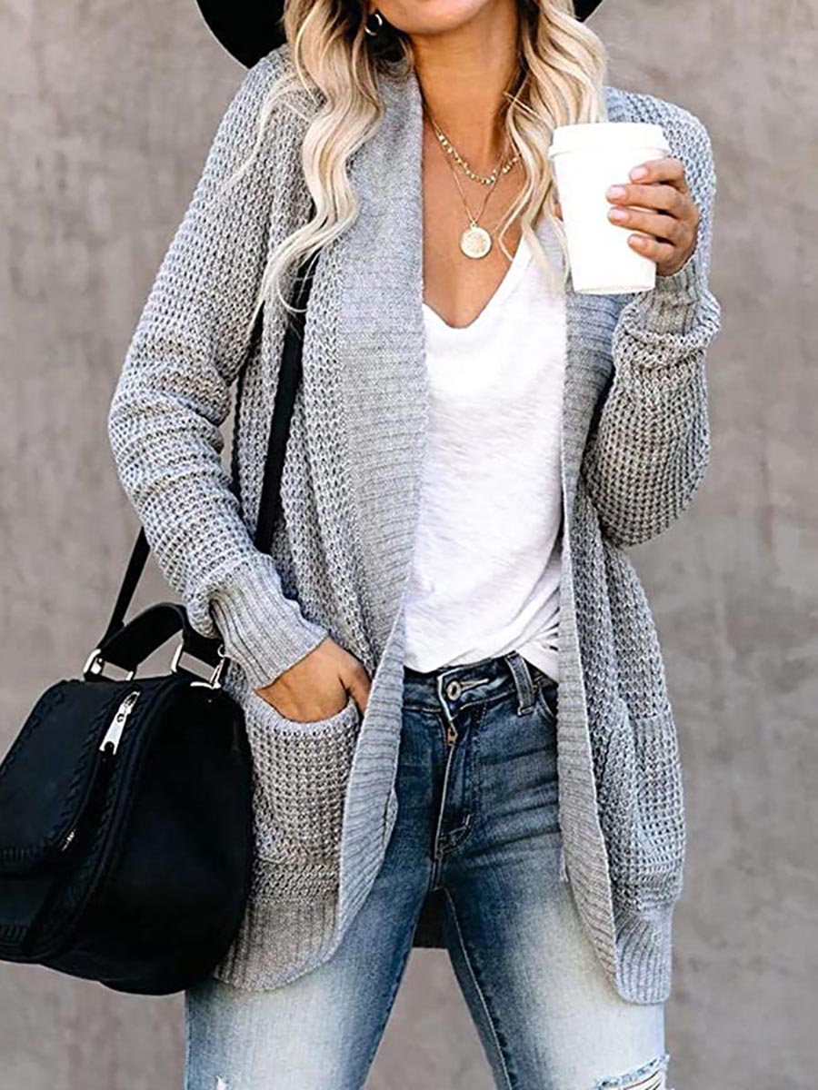 Lunimesd Solid Color Long Sleeve Knitted Cardigan（5 colors）