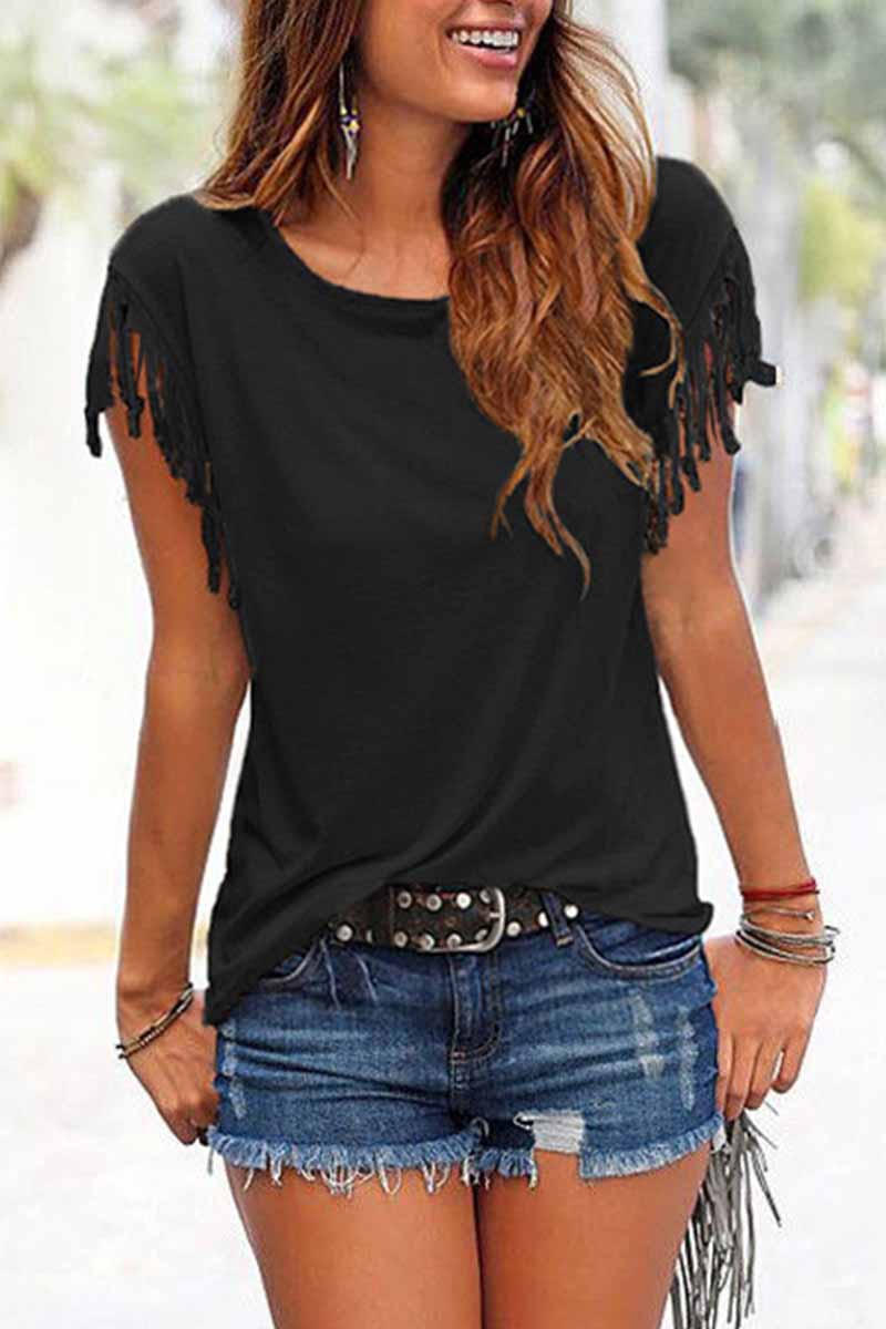 Lunimesd Short-sleeve Loose Tassel T-shirt(3 Colors)