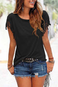 Lunimesd Short-sleeve Loose Tassel T-shirt(3 Colors)