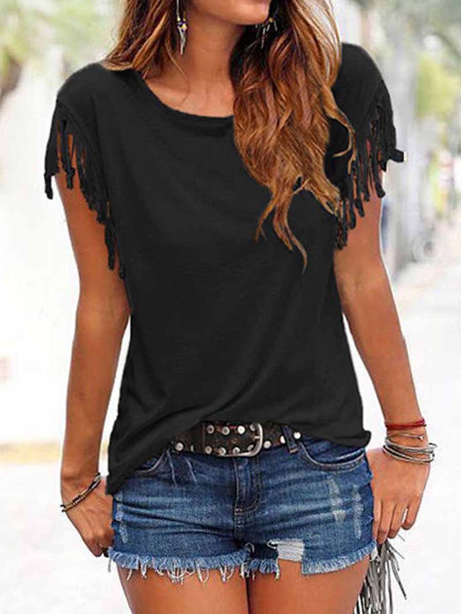 Lunimesd Short-sleeve Loose Tassel T-shirt(3 Colors)