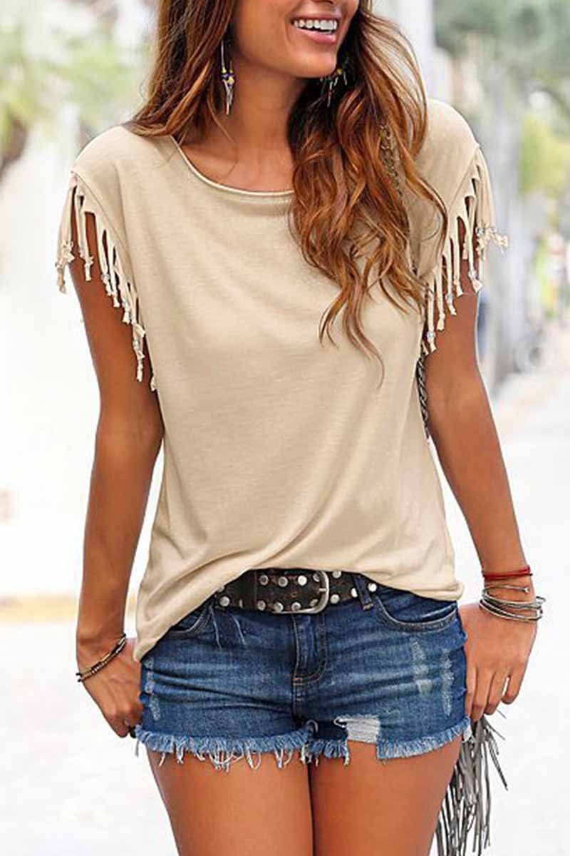 Lunimesd Short-sleeve Loose Tassel T-shirt(3 Colors)