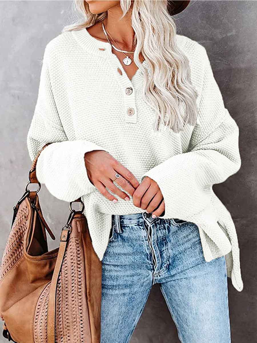 Veleaee Comfy Button Sweater