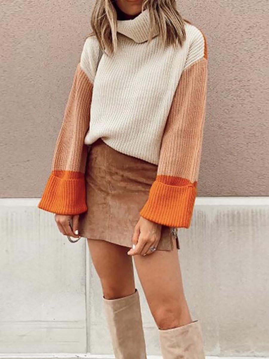 Lunimesd Pumpkin Oversized Color Block Sweater