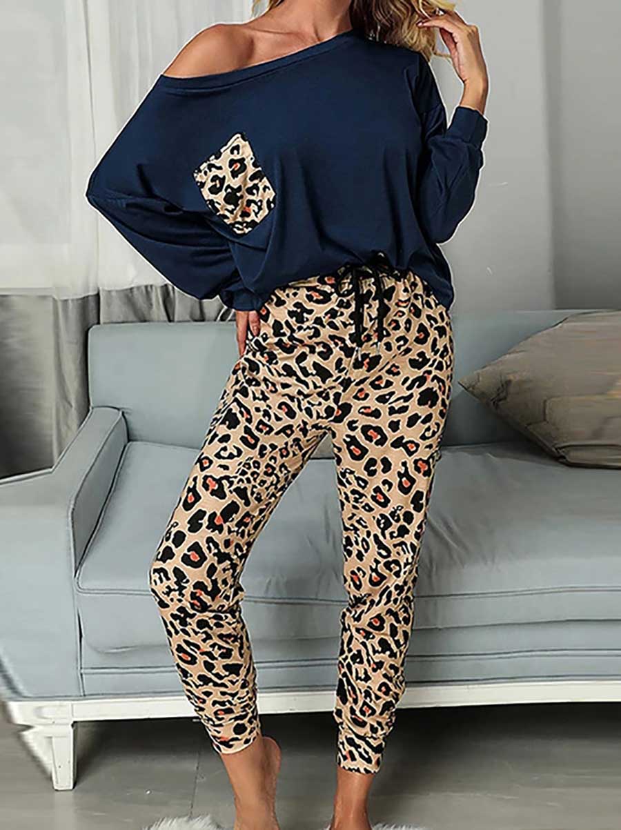 Lunimesd Leopard Pocket Off-shoulder Two Sets