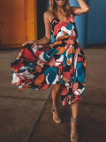 Lunimesd Spaghetti Straps Printed Multicolor Midi Dress