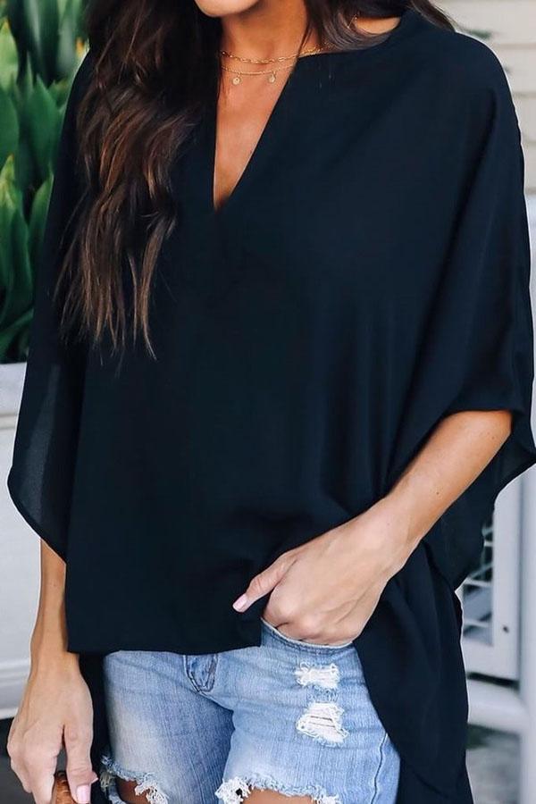 Lunimesd V-neck Loose Raglan Top
