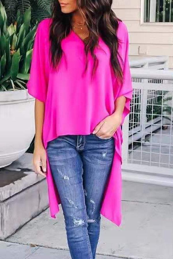 Lunimesd V-neck Loose Raglan Top