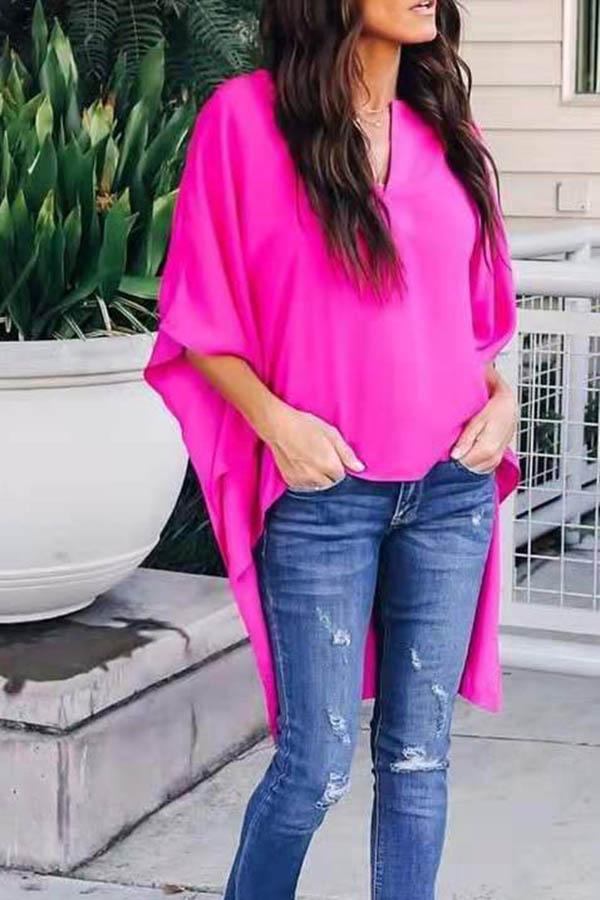 Lunimesd V-neck Loose Raglan Top