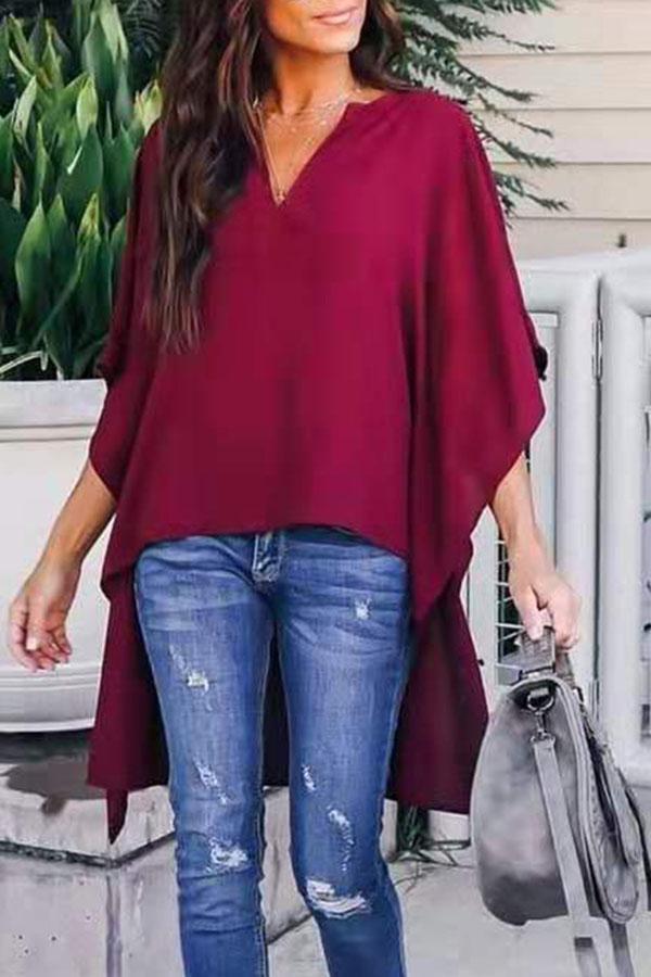 Lunimesd V-neck Loose Raglan Top