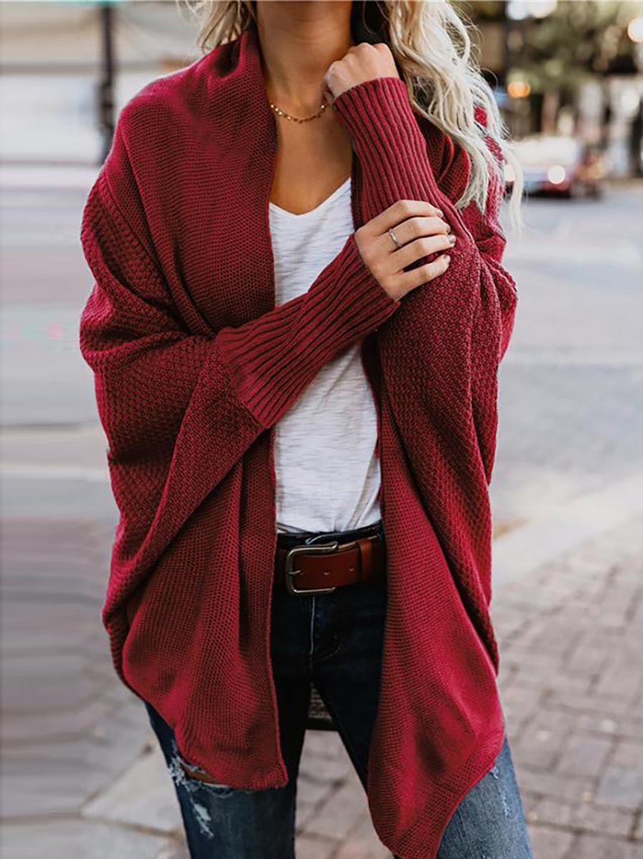 Lunimesd Bat sleeve plus size long knitted cardigan sweater（13 colors）
