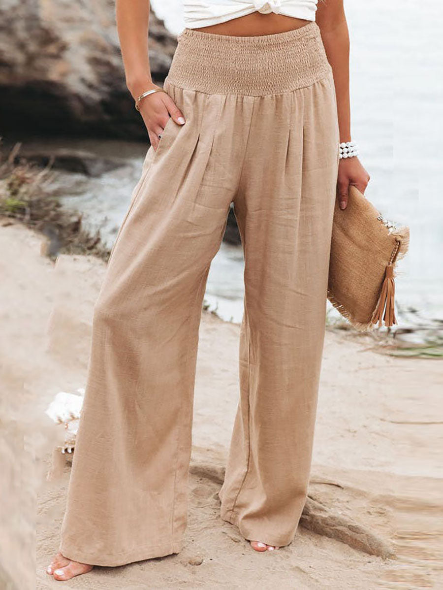 Lunimesd Fresh Air Linen Blend Pocketed Smocked Pants(10 Colors)