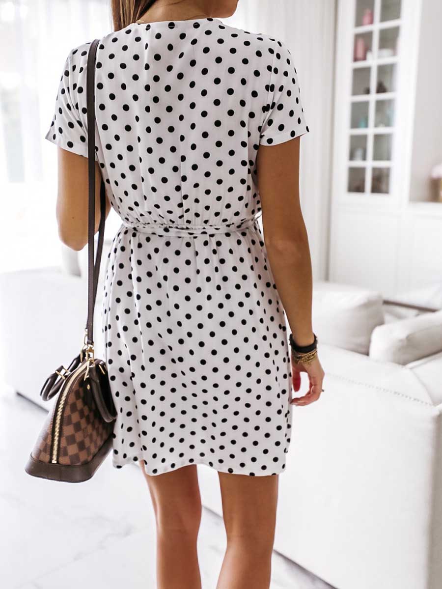 Lunimesd Polka Dot V-neck Strappy Dress